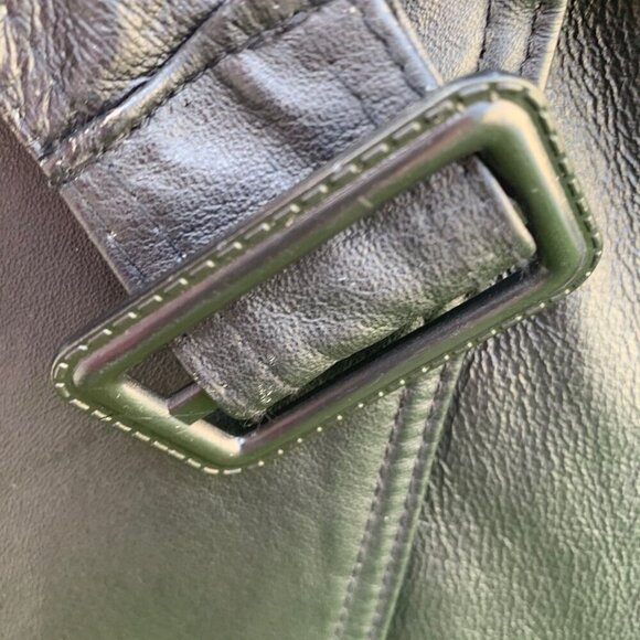 Leather Button Front Belted Trench Coat Men's Black Size XL - Picture 14 of 16